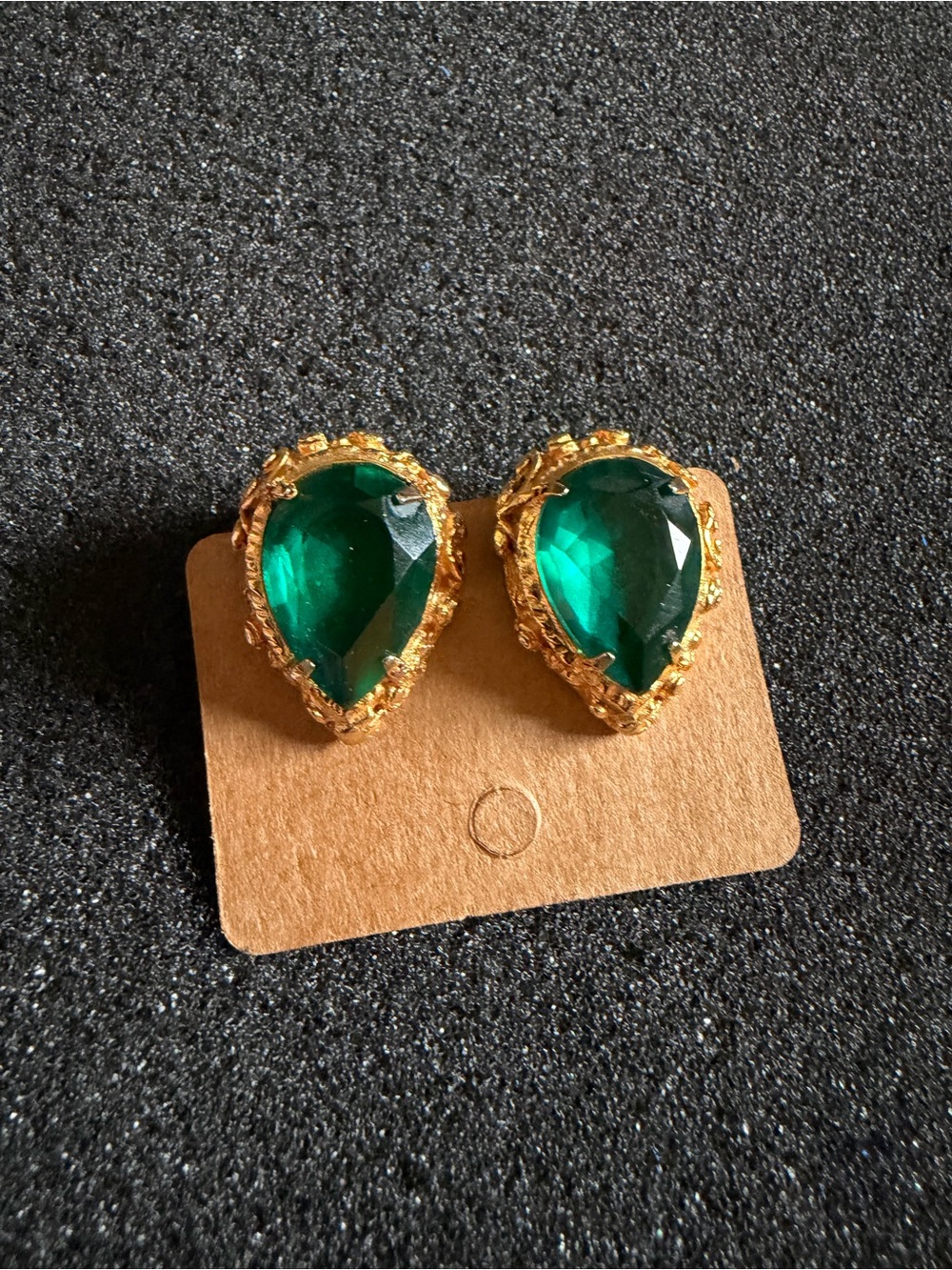 Vintage Gold tone Green Stone Earrings